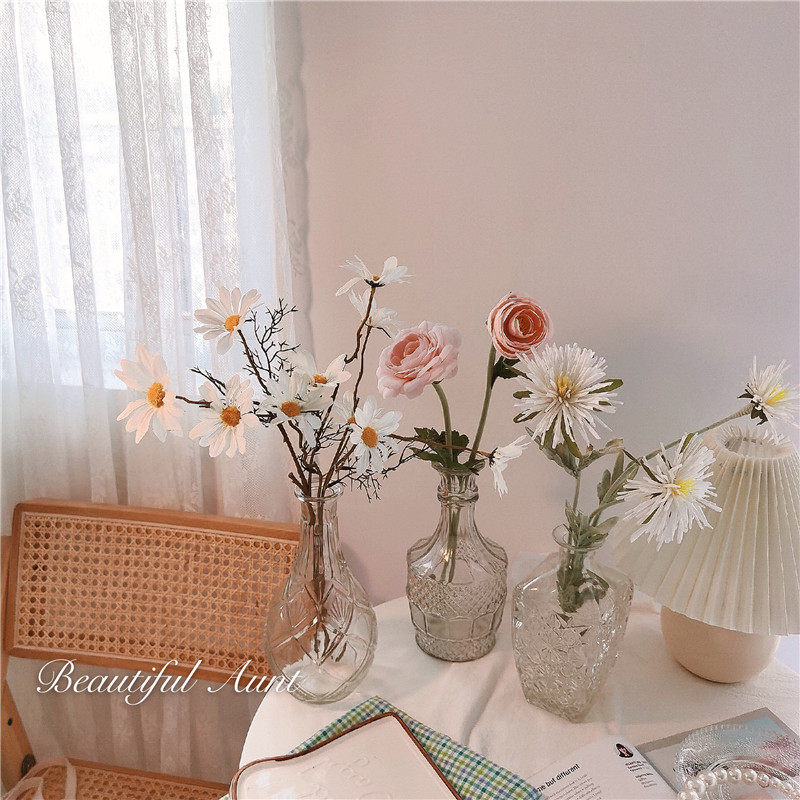 *Beautiful little aunt*ins simple transparent embossed glass vase room flower arrangement decoration dried flower decorative bottle