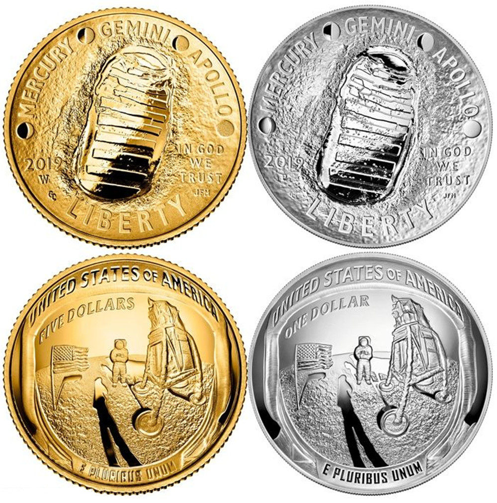 Pair of coins 2019 US aerospace commemorative coins Apollo moon's 50 annual commemorative coin to explore the lunar coin