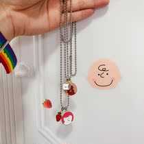 Cute Korean cartoon color INS strawberry bear coffee koala earth cool bungee student girlfriend couple necklace