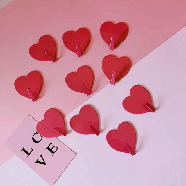 ins love stainless steel pink hook hook stick hook Soft sister simple style peach heart nail-free room decoration hook