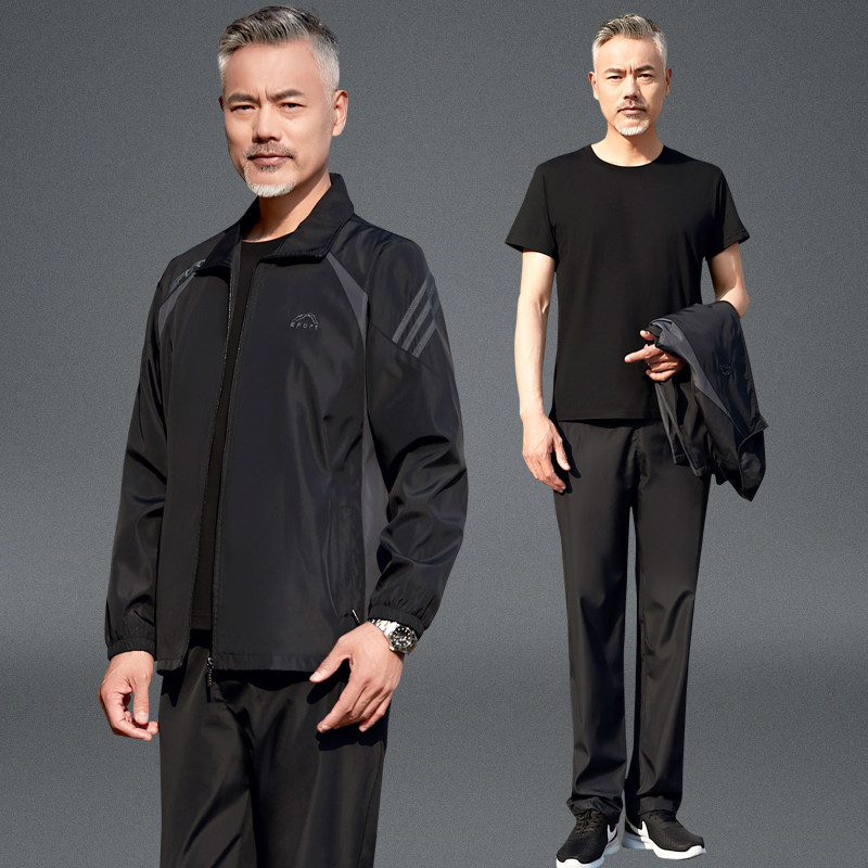 Summer Middle Aged Sports Running Men Casual Dad Clothing Thick web features Breathable Three-piece Slim Suit