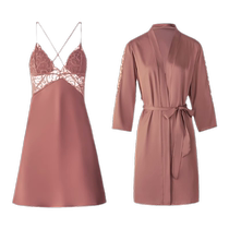 Sexy pajamas for women summer ice silk summer with breast pads womens lace suspender nightgown thin set 2024 new style