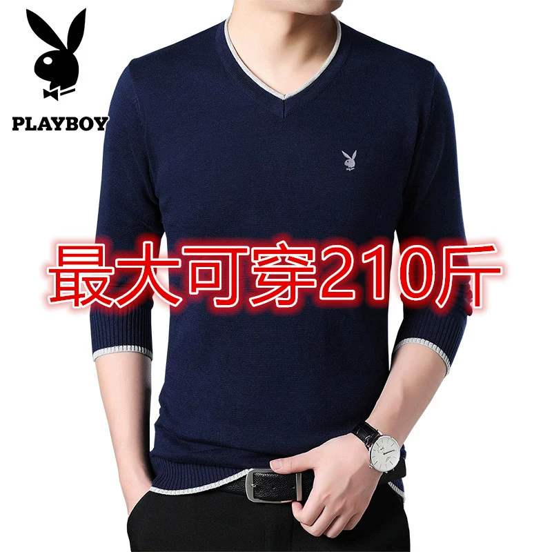 Playboy Playboy cổ chữ V cộng với áo len cotton nam mùa thu nam áo len dài tay 100% cotton cardigan nam