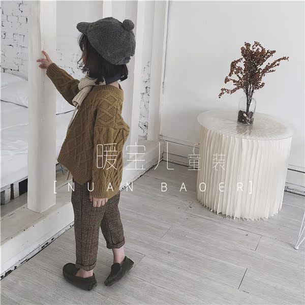 Mùa đông 2018 mới trẻ em hoang dã lỏng lẻo quần kẻ sọc dài quần dài Hàn Quốc quần áo bé gái quần jean bé trai