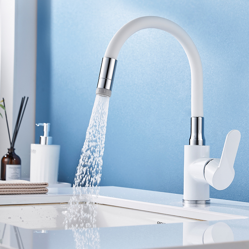 Universal Hot and Cold Water Faucet for Washbasin, Bathroom Sink, Laundry Sink, White