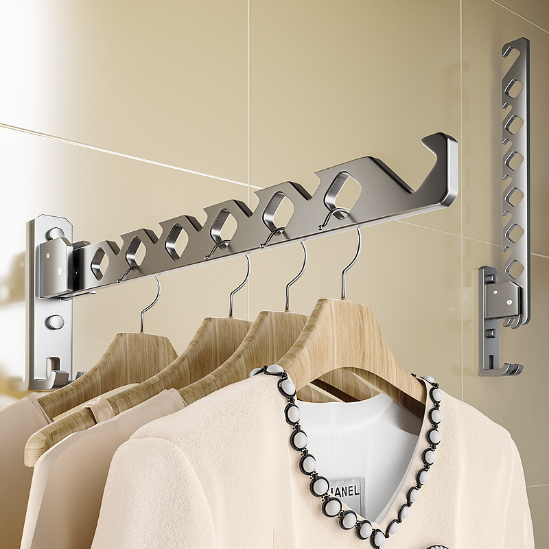 Folding clothes hanger wall-mounted free of punching toilet balcony sunning room Clotheshorse Bathroom Invisible Hanging Hanger-Taobao