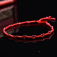 Vòng chân tự nhiên garnet nữ dây đỏ nữ mô hình dệt tay đỏ rượu chuyển hạt đột quỵ đào retro gió phong cách dân tộc lắc chân nữ pnj