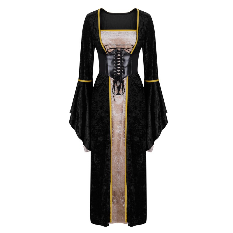 2025 Wish-Style Velvet Bell-Sleeve Retro Cosplay Costume Medieval European Court Long Floor-Length Women's Dress