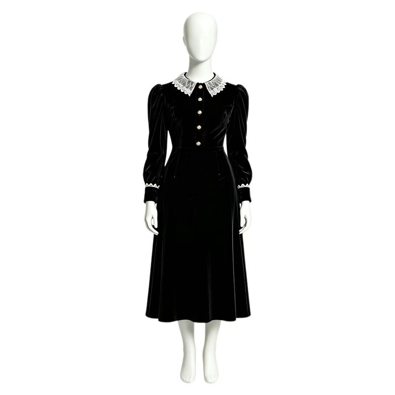 European and American Style Retro French Hepburn-Style Velvet Dress Victorian Era Dress Costume Ball Gown