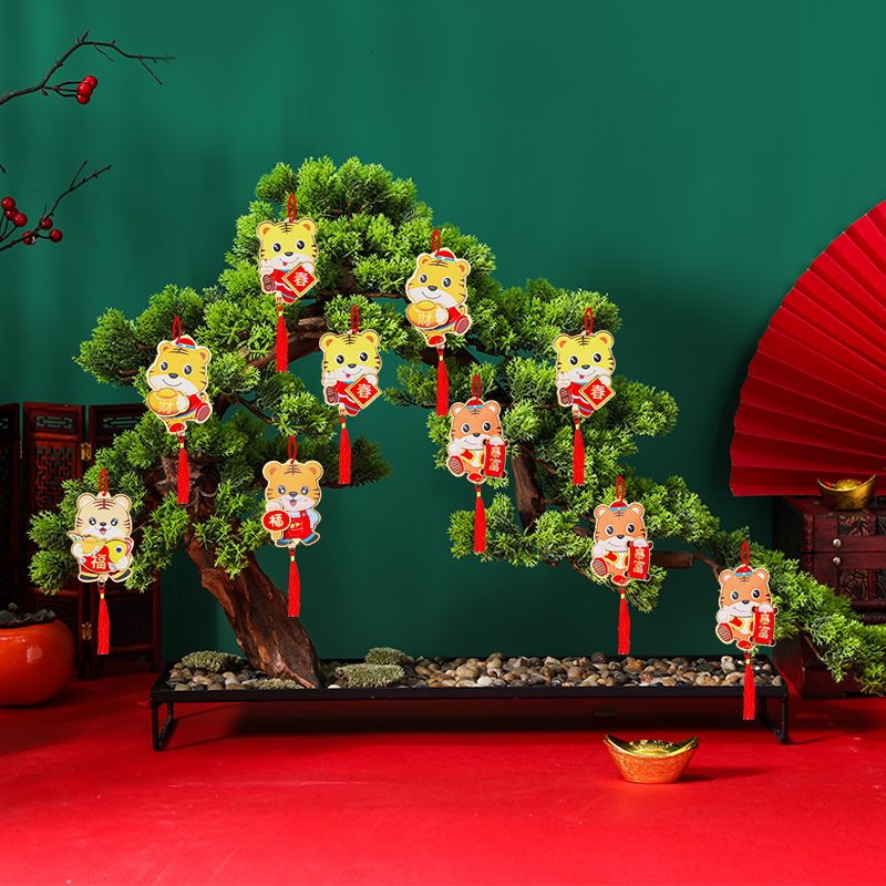 Festive Decorations for New Year Hanging Ornament Living Room Tiger Lunar New Year Indoor Bonsai Potted Small Pendant New Spring Scene Arrangement