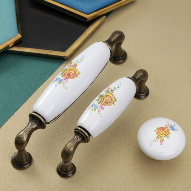 European - style rural Yellow Rose bronze 128 long bend ceramic hand - handed hand drawer drawer door handle