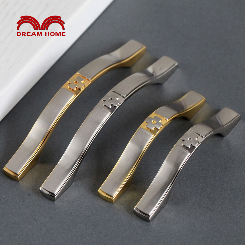 Two-color four-leaf lucky grass simple stainless steel modern handle Gold and silver brushed integral cabinet drawer wardrobe door handle