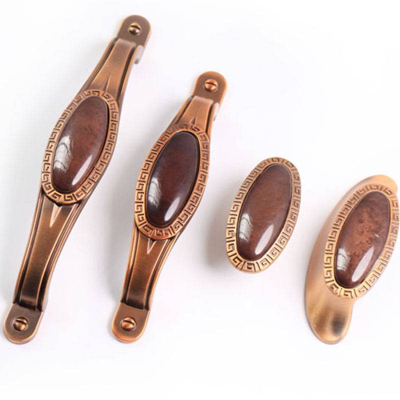 Dream House Imitation Ancient Bronze Handle O Style Coffee Ancient Inlaid Yellow Jade Drawer Wardrobe 9051 Fields Garden American Countryside