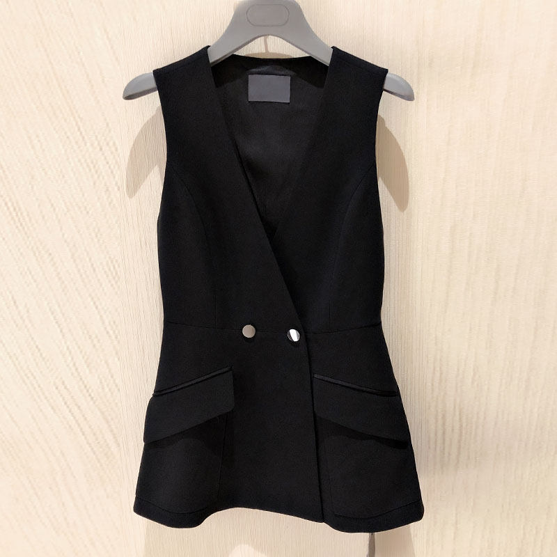 Brother's new 2022 spring brand women's dress special cabinet V collar casual black suit waistcoat jacket