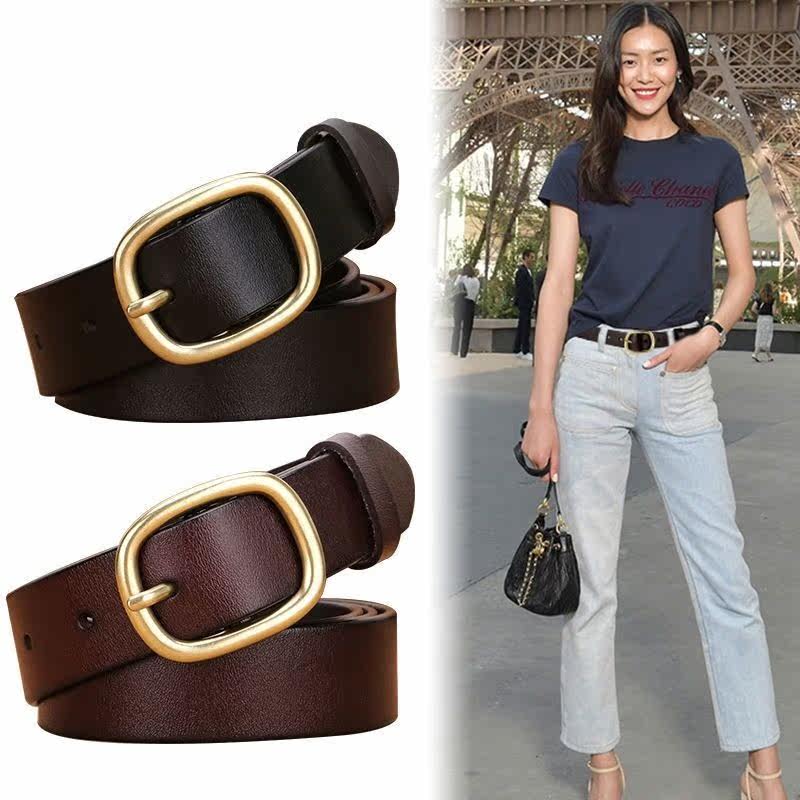 Year Armasch New Special Women Style Fashion Retro Double Ring Round Buckle Belt Head Layer Cow Leather Genuine Leather Belt Accessories Lady