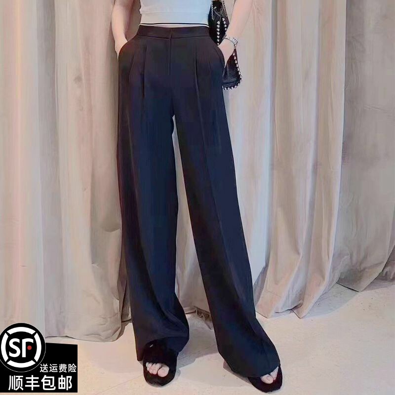 White Collar Brother New 2023 Spring Special Cabinet Parisian Pants Loose Casual 100 Lap High Waist Wide Leggings Pants Straight Drum Feel-Taobao