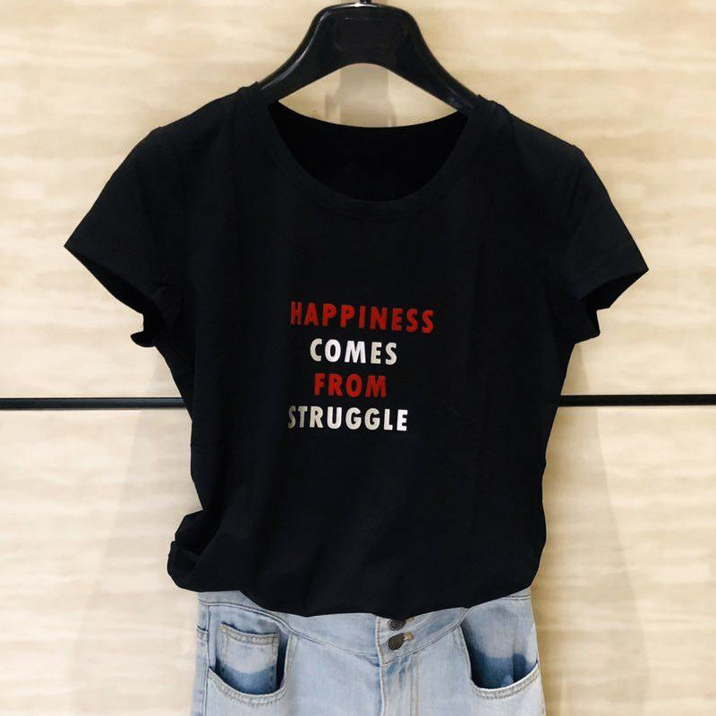 Sikotti summer 2021 new brand women's clothing counter all-match slim letter round collar short sleeve T-shirt