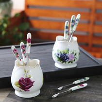 European-style high-quality ceramic handle Stainless steel fruit fork Korean two-tooth fruit fork small fork tableware fork