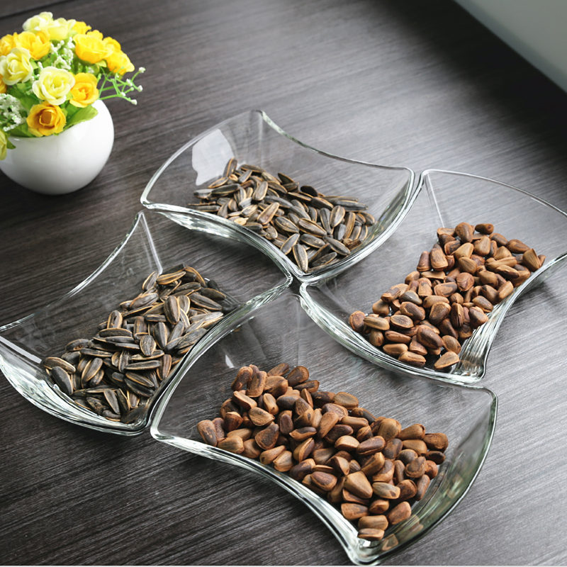 Thai Import Ocean Fashion Transparent Glass Pan Snack Parquet Axe Shaped Dried Fruits Melon Seeds Pan Four G Fruit Pan