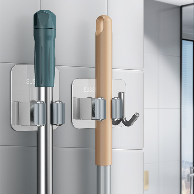Mop Hook Stainless Steel Free Punch Hook Waterproof Slime Hook Sweep the hanging rack Mighty Viscose Wall-mounted Mop Clip