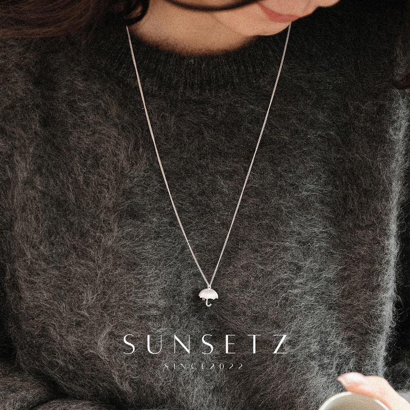 Sunsetz Sterling Silver Japanese-Style Small Umbrella Necklace, Niche Brushed Matte Long Sweater Chain, Stackable, Fashionable and Unique Sunsetz Sterling Silver Japanese-Style Small Umbrella Necklace, Niche Brushed Matte Long Sweater Chain, Stackable, Fashionable and Unique