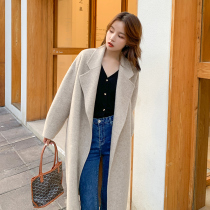New autumn and winter double-sided cashmere coat womens long wool high-end beige woolen coat