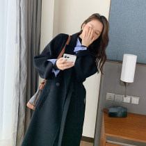 zita high-end double-sided cashmere coat womens long black wool tweed tweed jacket 10 cashmere