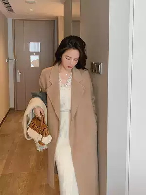 2021 new autumn and winter cashmere coat women's medium and long version of wool high-end double-sided wool coat camel
