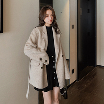 Autumn and winter 2021 double-sided cashmere coat womens short wool high-end woolen tweed coat thickened