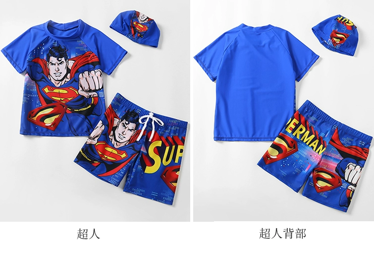 Bộ đồ bơi bé trai Superman Spider-Man Bộ đồ bơi trẻ em ngọn đơn chống nắng quần ngắn tay y - Bộ đồ bơi của Kid