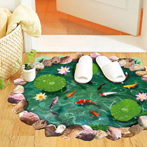 Imitation 3D effect bathroom door waterproof floor decoration stickers Lotus Pond ground stickers