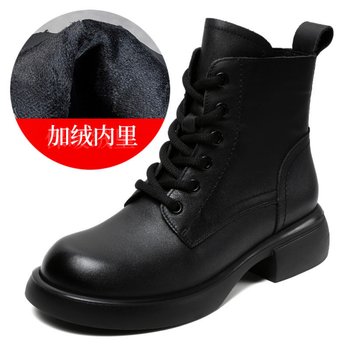 Autumn and winter genuine leather short boots for women thick sole versatile martin boots