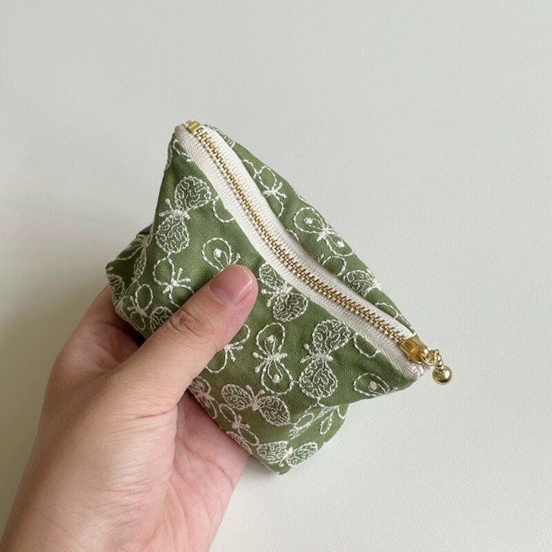 Japanese Cute Clutch Bag, Fresh Floral Coin Purse, Zipper Cosmetic Bag, Original Fabric Sanitary Napkin Storage Bag