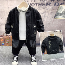 children's autumn winter suit boy's foreign jacket thick 2 Korean style 3 baby 4 fleece 5pu leather jacket 6 years 7 boys