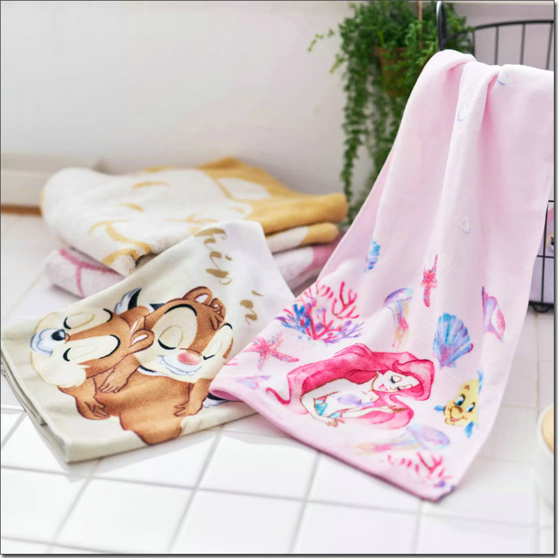 New Recommended Foreign Trade Original Pure Cotton Cut Velvet Printed Mermaid Princess Cartoon Long Towel Face Towel, Delicate and Soft