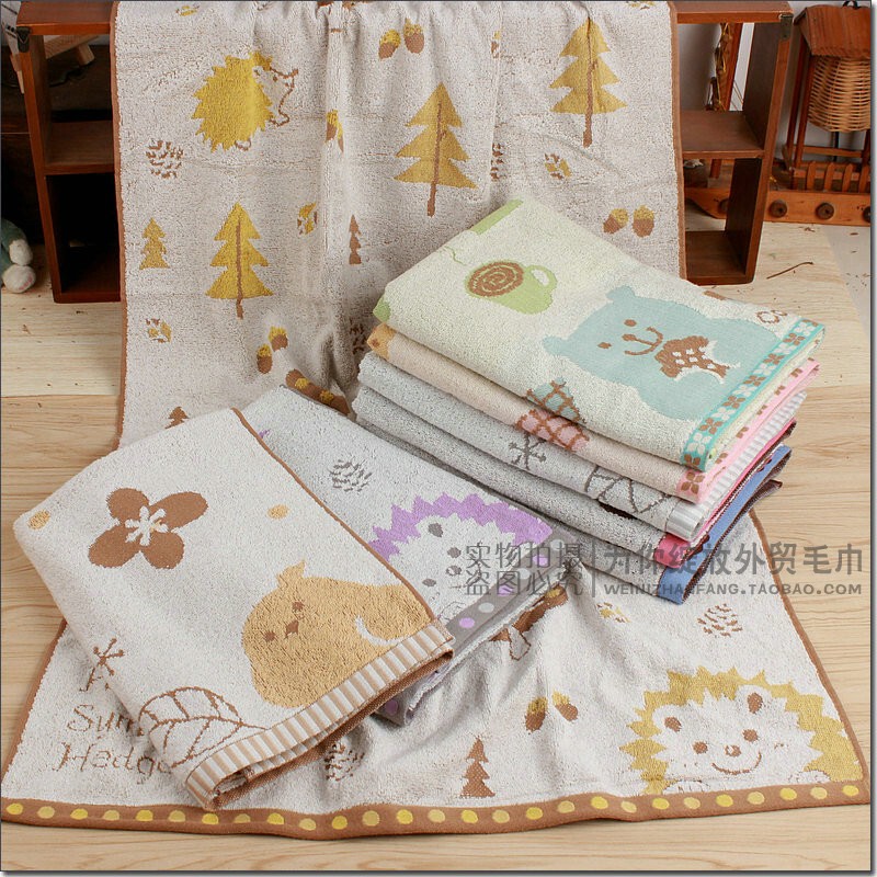 The Shop Owner Recommends Pure Cotton Double-Sided Terry Spring/Summer Thin Cartoon Hedgehog, Lion, Bear Animal Bath Towel, Soft and Absorbent