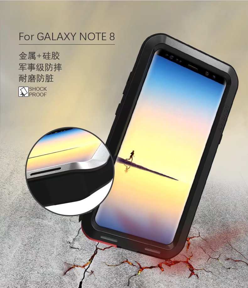 LOVE MEI Powerful Water Resistant Shockproof Aluminum Metal Heavy Duty Case Cover for Samsung Galaxy Note 8