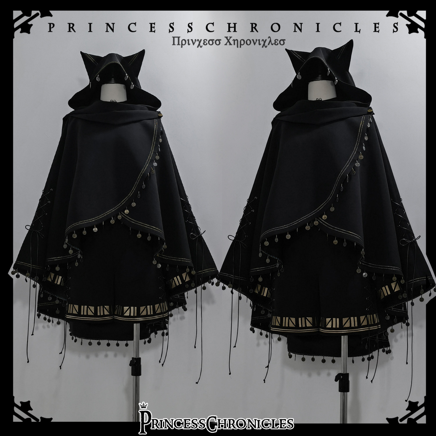 Sweet and cool style black cat Lolita cape coat with cat ear design, prince style spring and autumn dress