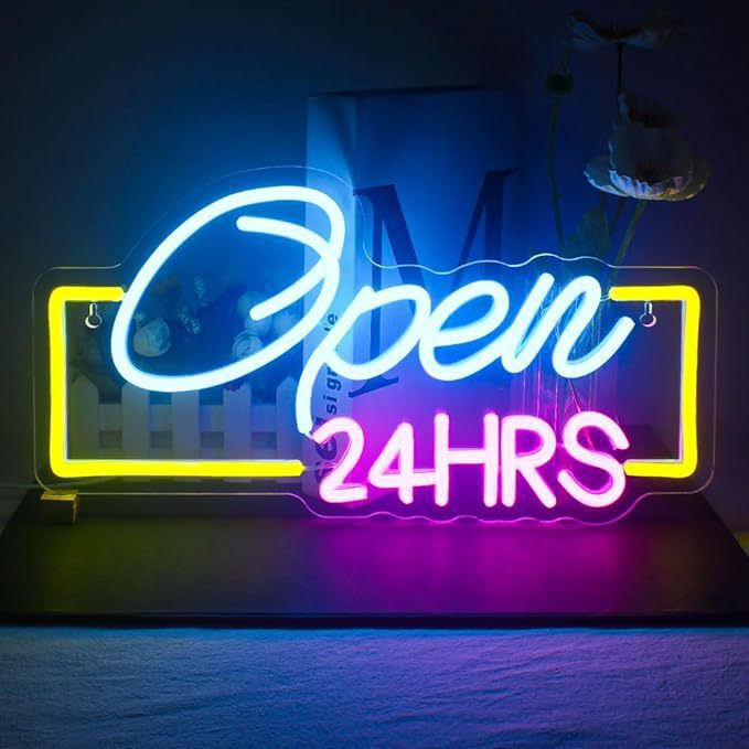 24-Hour Open Neon Light Cross-Border Label Customization Luminous Sign with English Letter Patterns for Atmosphere Decoration 24-Hour Open Neon Light Cross-Border Label Customization Luminous Sign with English Letter Patterns for Atmosphere Decoration