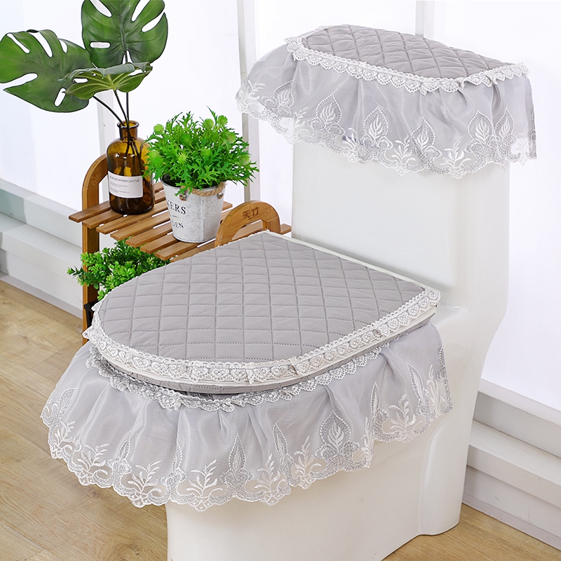 Cloth Art Home Toilet Three sets Double laminated cotton toilet jacket Chinese style Cushion Collar U Type Toilet