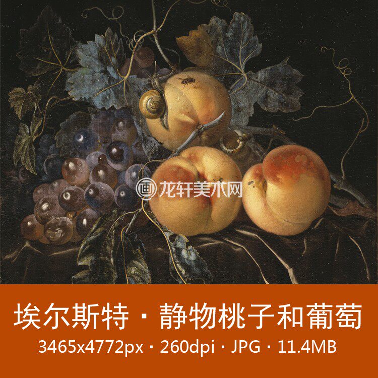 Elster still life peaches and grapes Dutch famous painting hyperreal fruit still life oil painting electronic map material