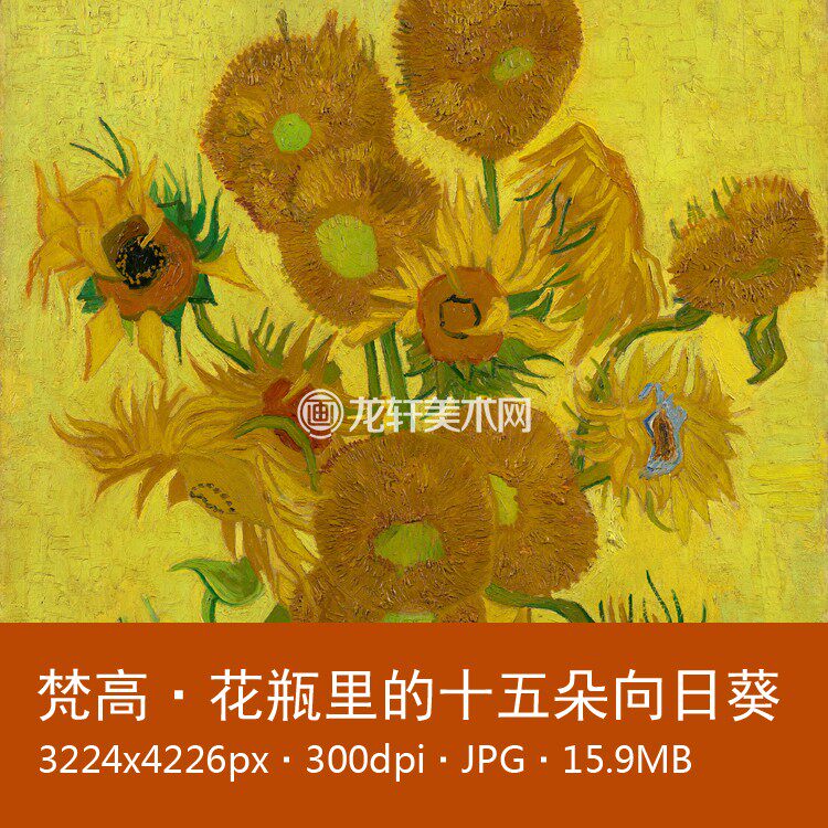 fifteen flowers of sunflower in Van Gogh vase Dutch post Impressionist floral sunflower electronic picture material