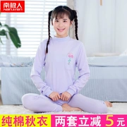 Thanh niên Nam Cực cao cổ áo cotton mùa thu quần dài phù hợp với cô gái lớn trẻ em sinh viên cotton mỏng phần đồ lót nhiệt