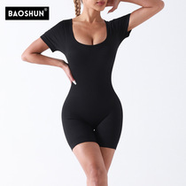 2024 Spring Summer New America and Europe Seamless Short Sleeves Shorts Square Collar Conjoined Yoga Clothes Casual Sports Cashew One-piece Clothes