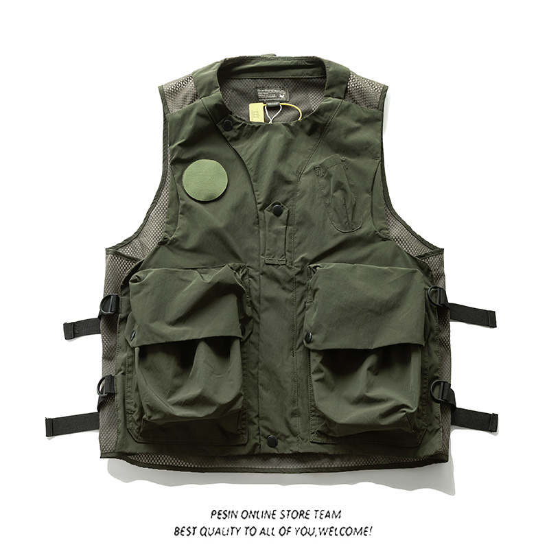 Japanese Mountain-Style Functional Outdoor Multi-Pocket Work Vest Men's Trendy Retro Loose Casual Sleeveless Jacket
