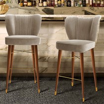 Nordic solid wood bar fabric chair KTV backrest bar stool American simple creative high foot front coffee chair
