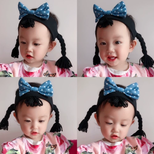 Парик для новорожденных с бантиком с косичкой, детская повязка на голову подходит для мужчин и женщин для девочек, ободок, заколка для волос, аксессуар для волос