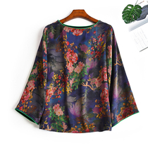 Limited thank-you heavy silk crepe satin female fragrant cloud yarn top mulberry silk satin flared sleeve summer temperament suit