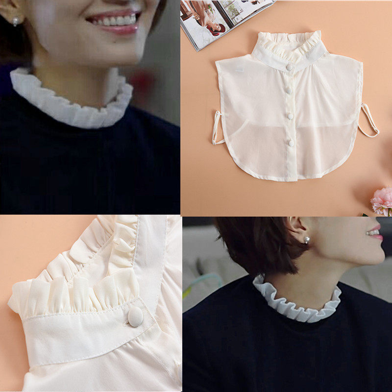 21 spring and autumn new silk false collar women mulberry silk wild decoration false collar wooden ear edge white shirt false collar