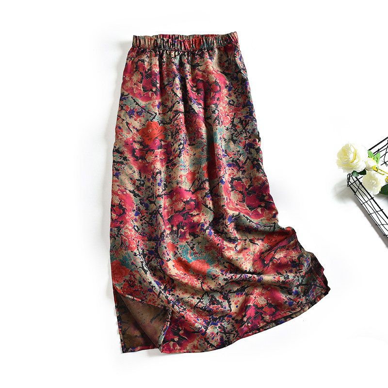 2022 new genuine silk scents cloud yarn half body dress 100 lap long skirt open fork skirt mulberry silk straight drum skirt pencil skirt